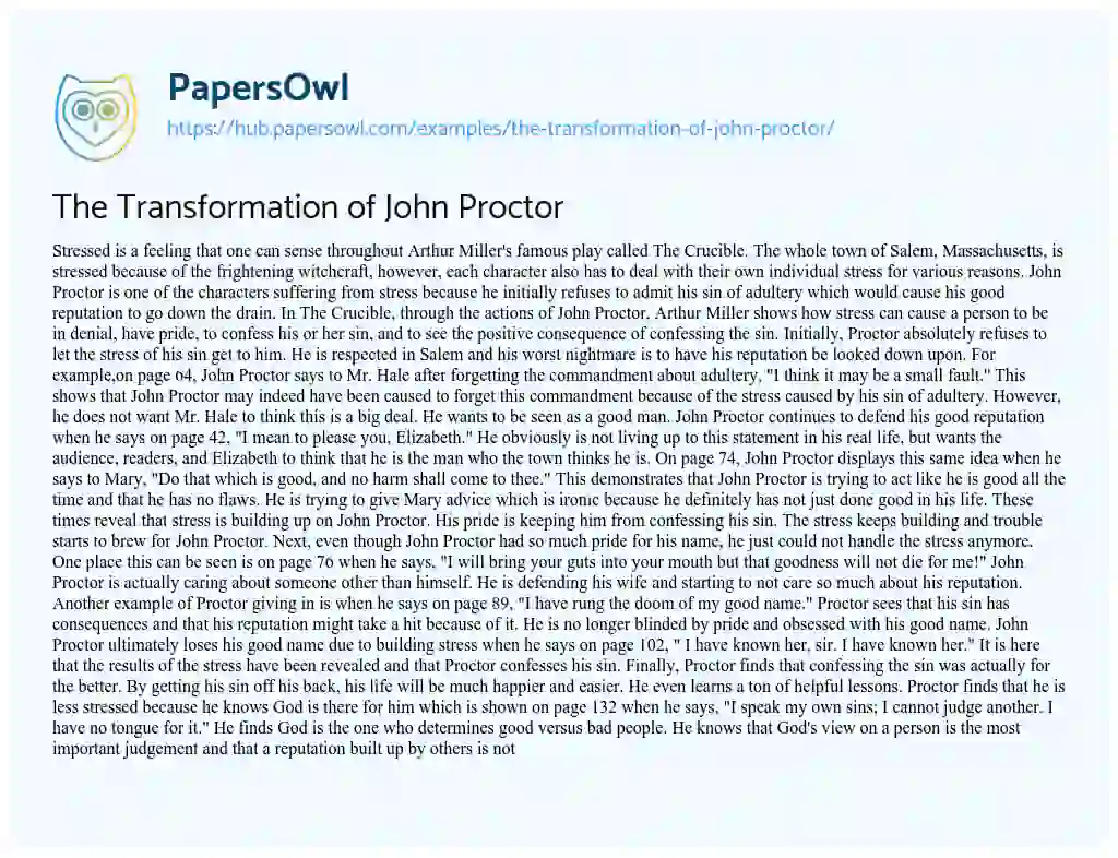 Essay on The Transformation of John Proctor