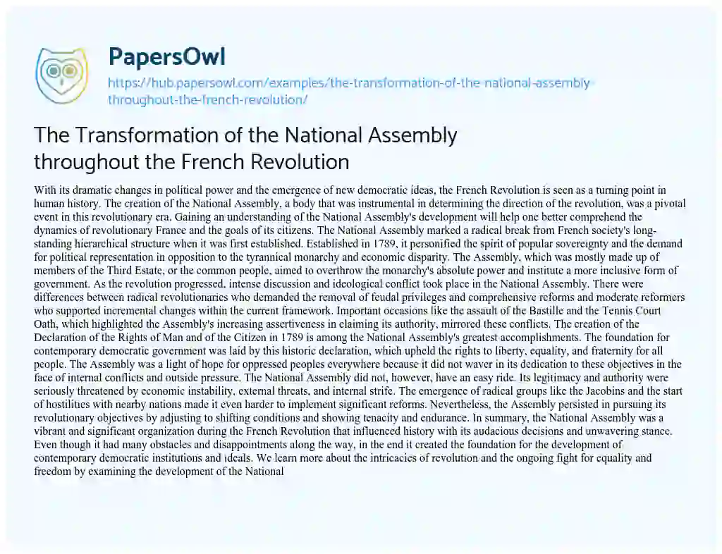 Essay on The Transformation of the National Assembly throughout the French Revolution