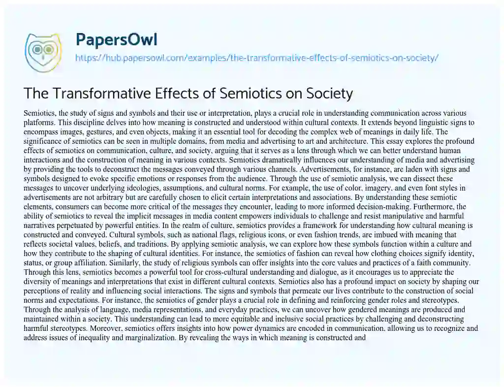 Essay on The Transformative Effects of Semiotics on Society