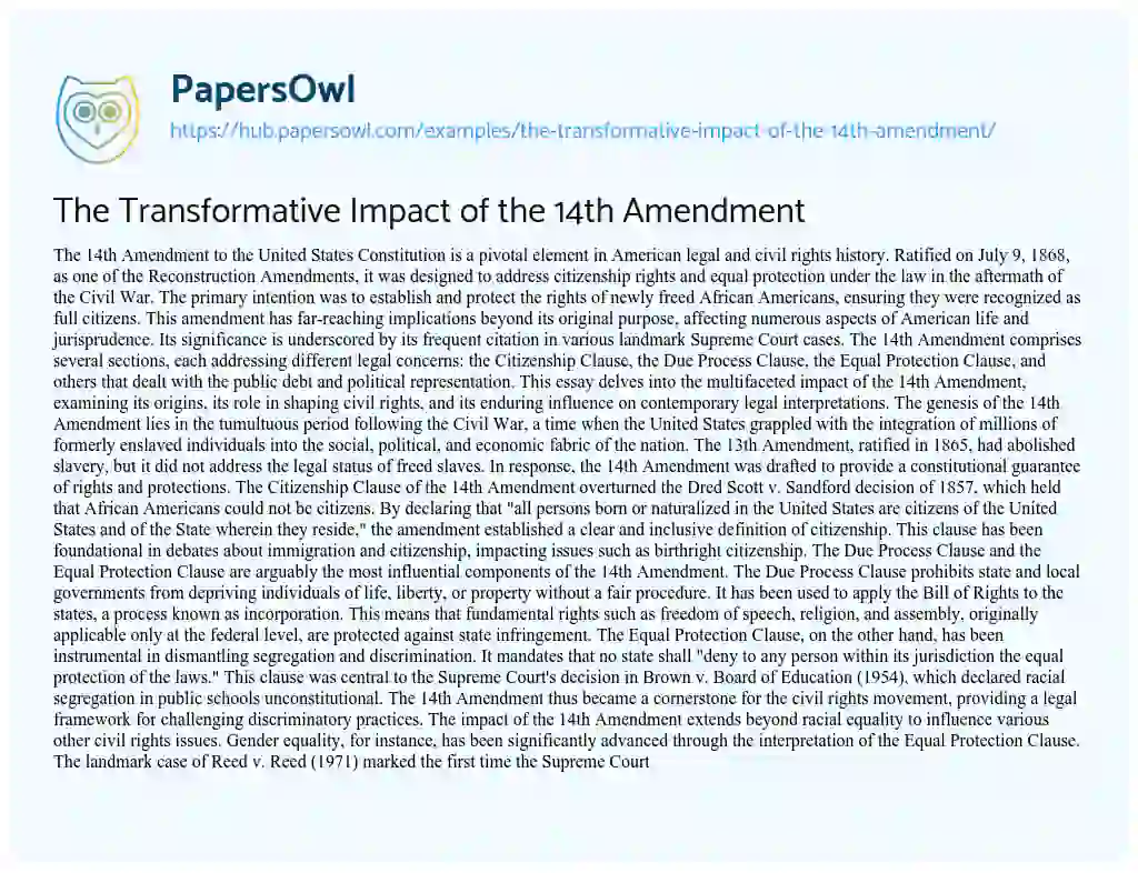 Essay on The Transformative Impact of the 14th Amendment