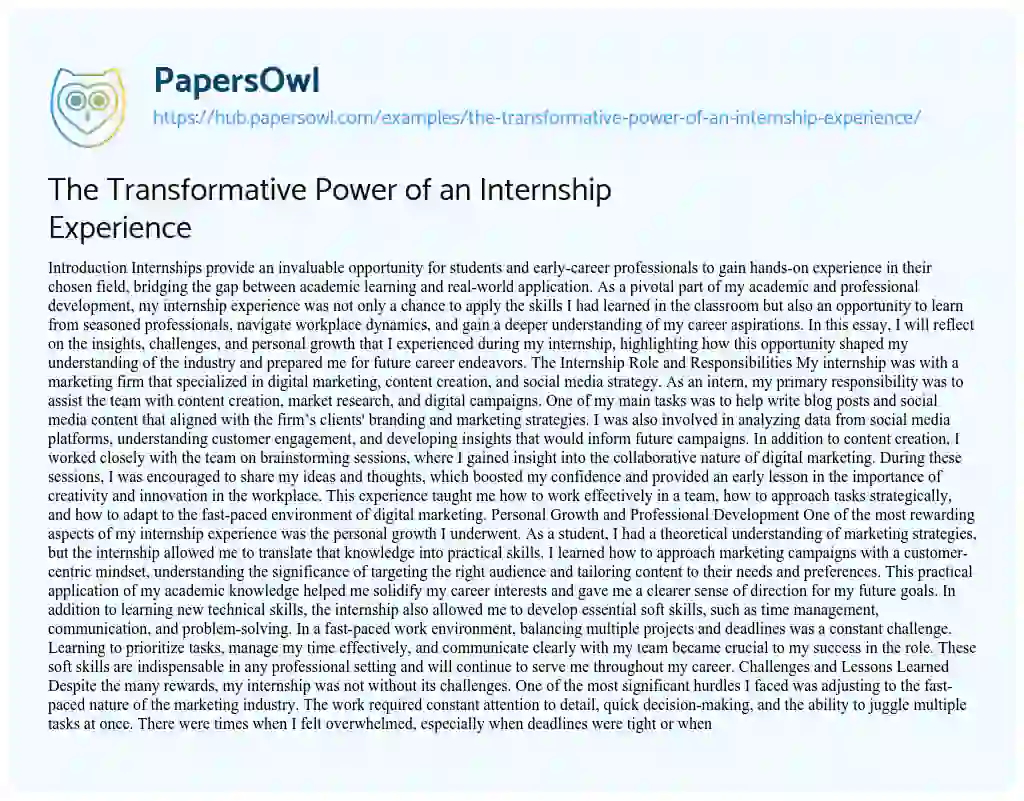 Essay on The Transformative Power of an Internship Experience