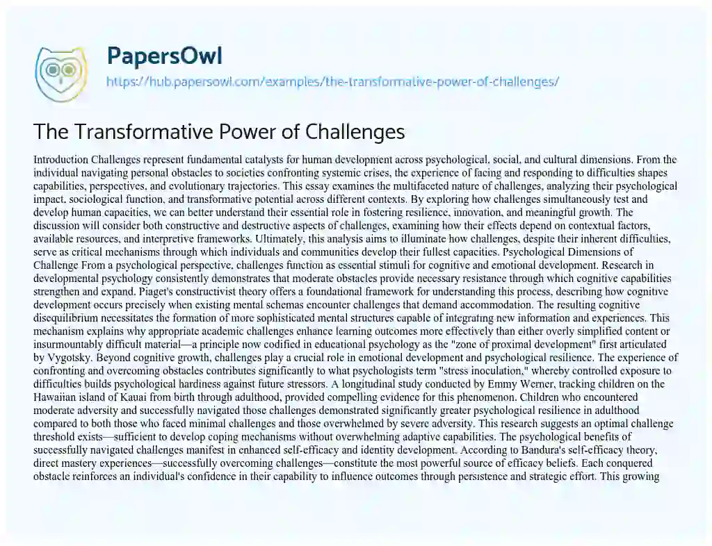 Essay on The Transformative Power of Challenges