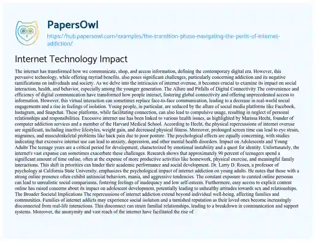 Essay on Internet Technology Impact