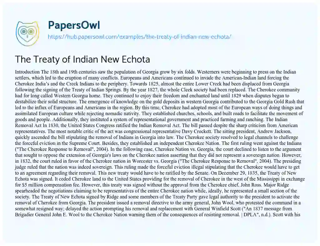Essay on The Treaty of Indian New Echota