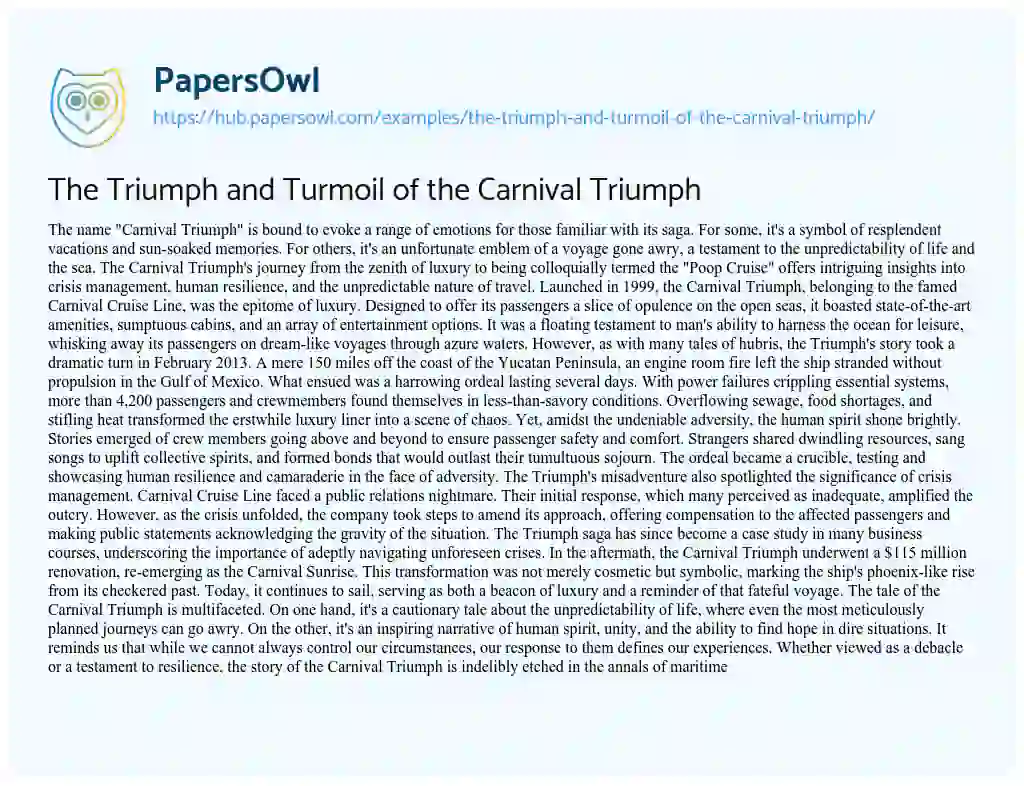 Essay on The Triumph and Turmoil of the Carnival Triumph