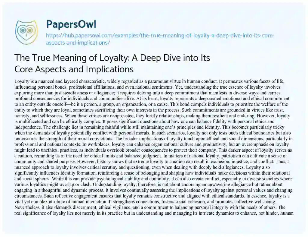 Essay on The True Meaning of Loyalty: A Deep Dive into Its Core Aspects and Implications