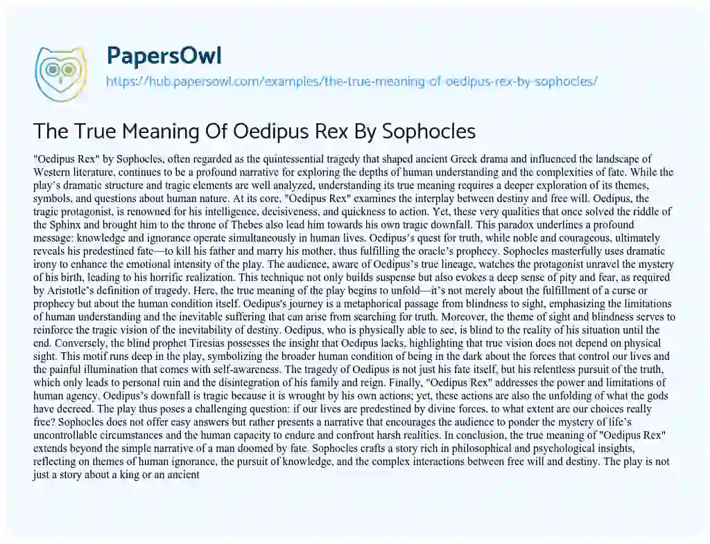 Essay on The True Meaning Of Oedipus Rex By Sophocles