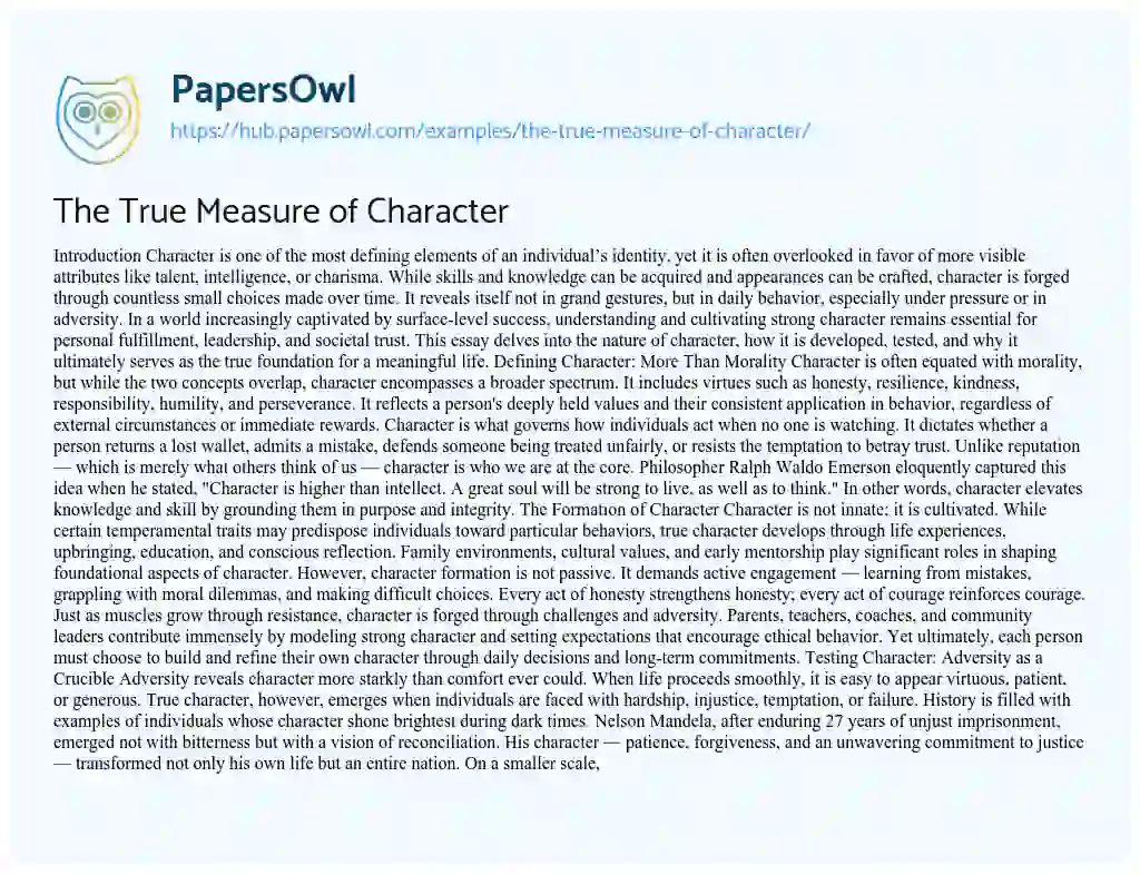 Essay on The True Measure of Character