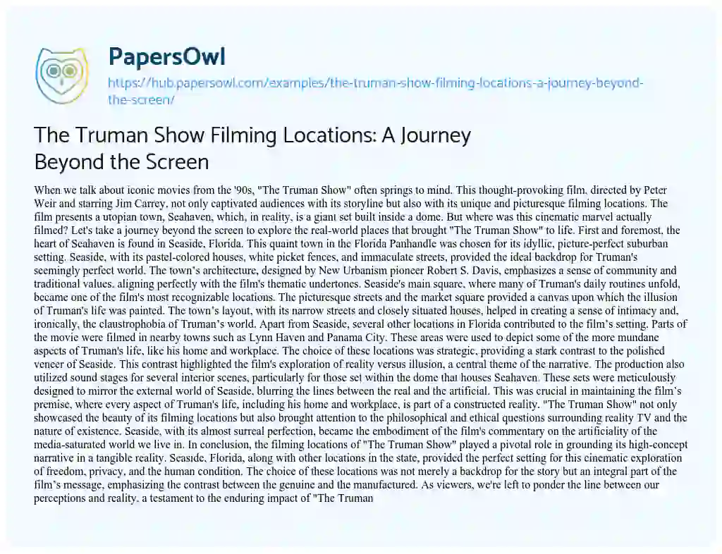 Essay on The Truman Show Filming Locations: A Journey Beyond the Screen