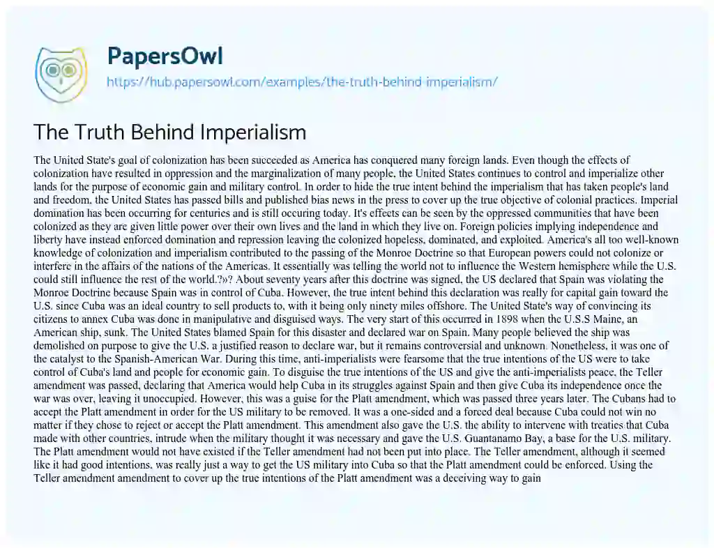 Essay on The Truth Behind Imperialism