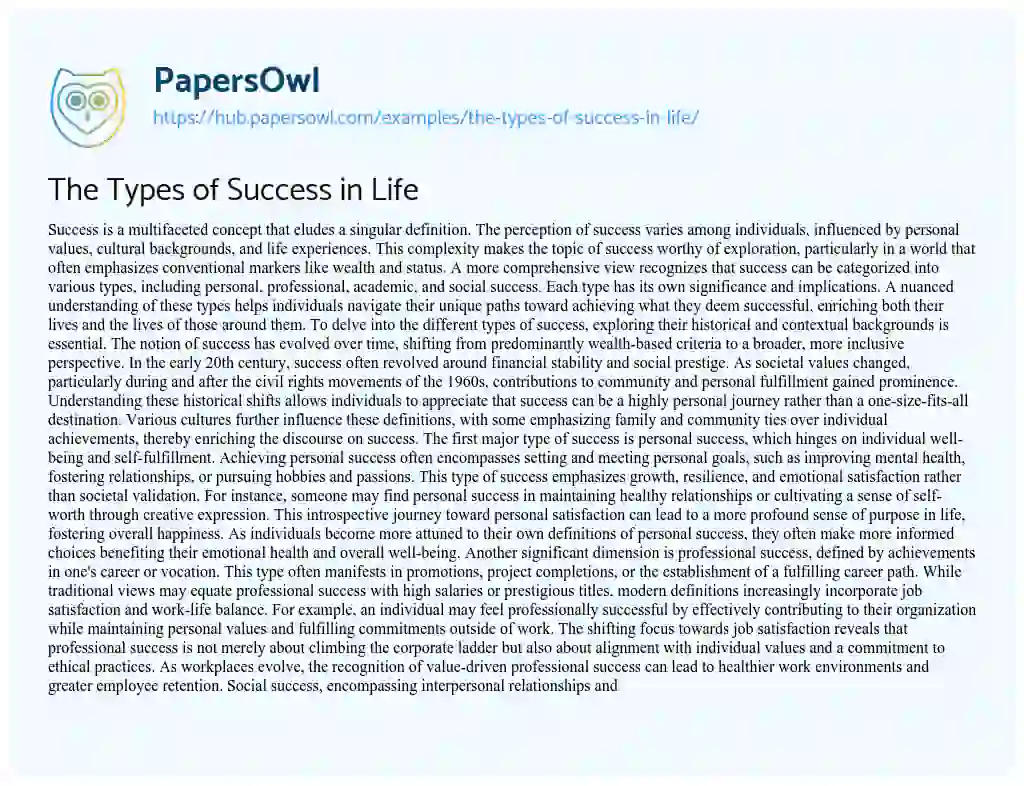 Essay on The Types of Success in Life