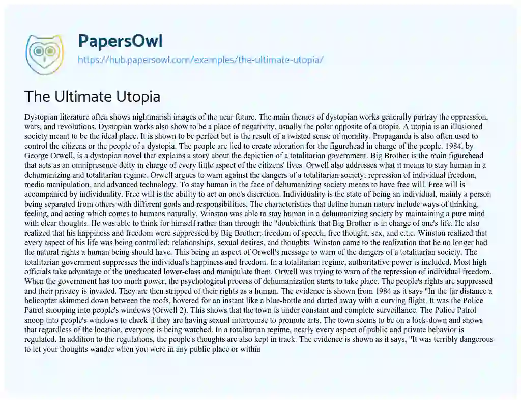 Essay on The Ultimate Utopia