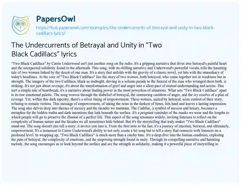 Essay on The Undercurrents of Betrayal and Unity in “Two Black Cadillacs” lyrics
