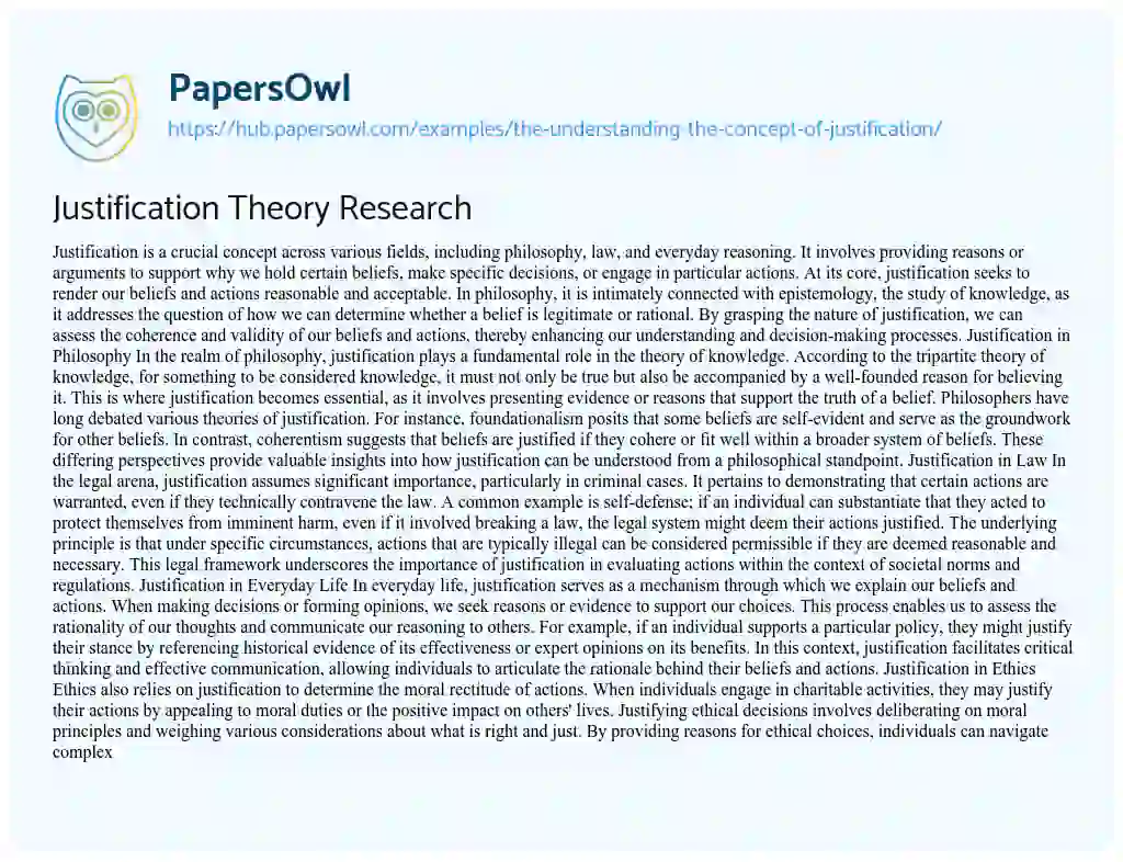 Essay on Justification Theory Research