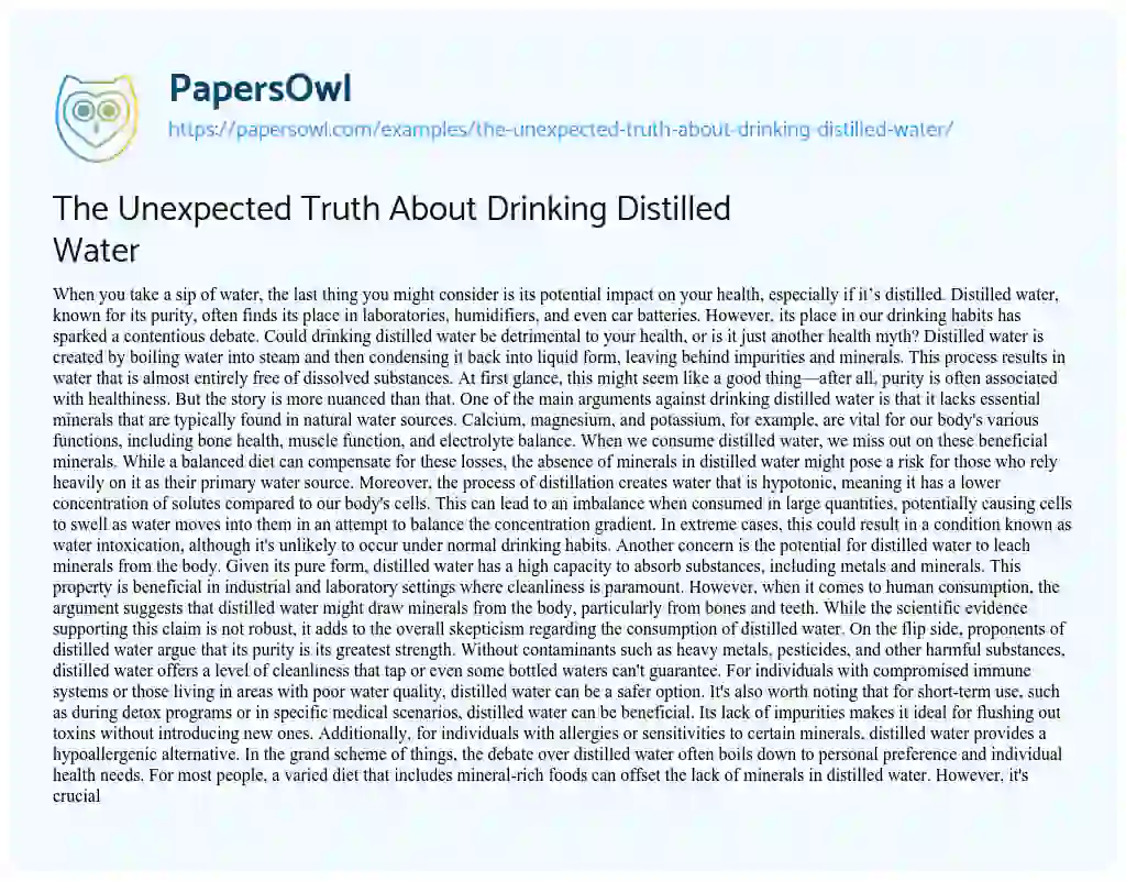 Essay on The Unexpected Truth About Drinking Distilled Water
