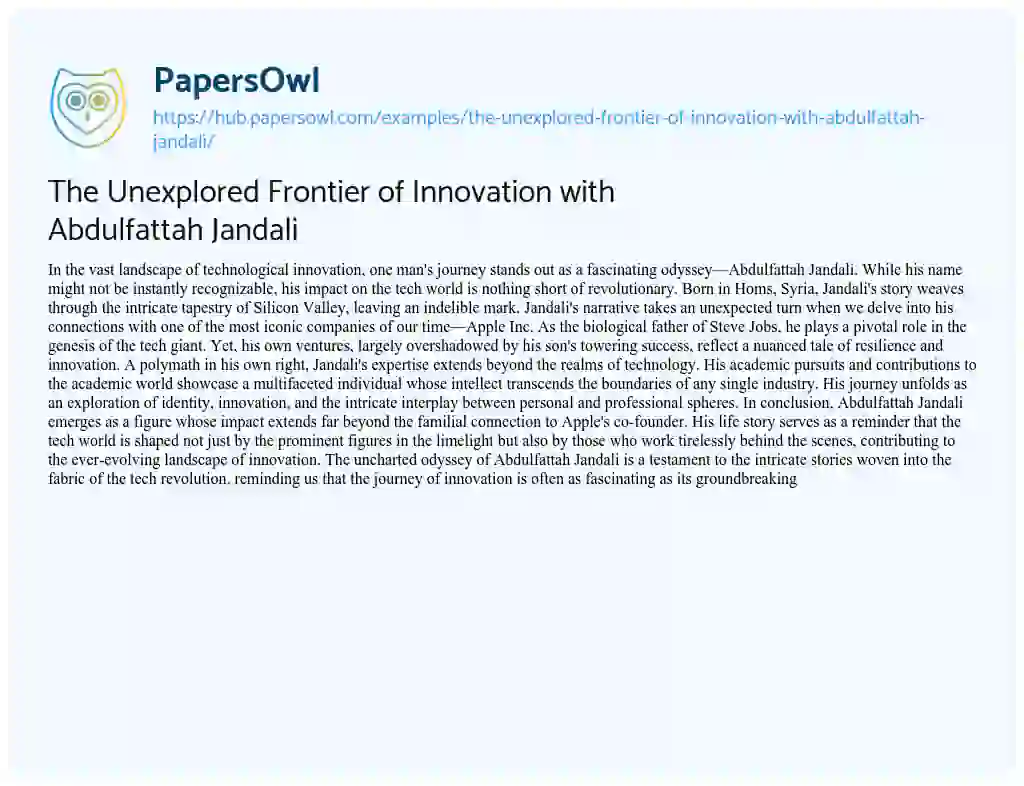Essay on The Unexplored Frontier of Innovation with Abdulfattah Jandali