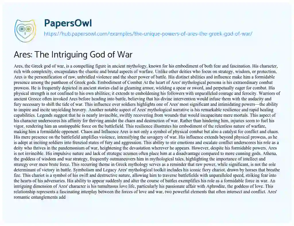 Essay on Ares: The Intriguing God of War
