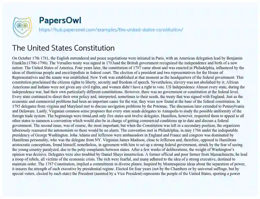 Essay on The United States Constitution