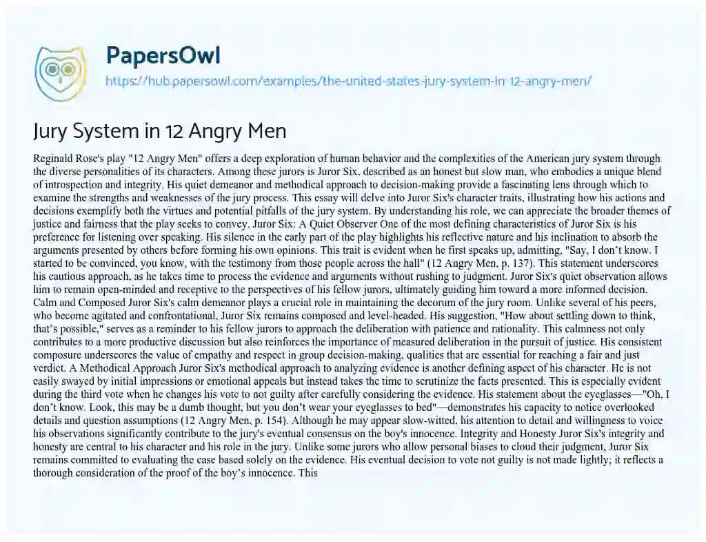 Essay on Jury System in 12 Angry Men