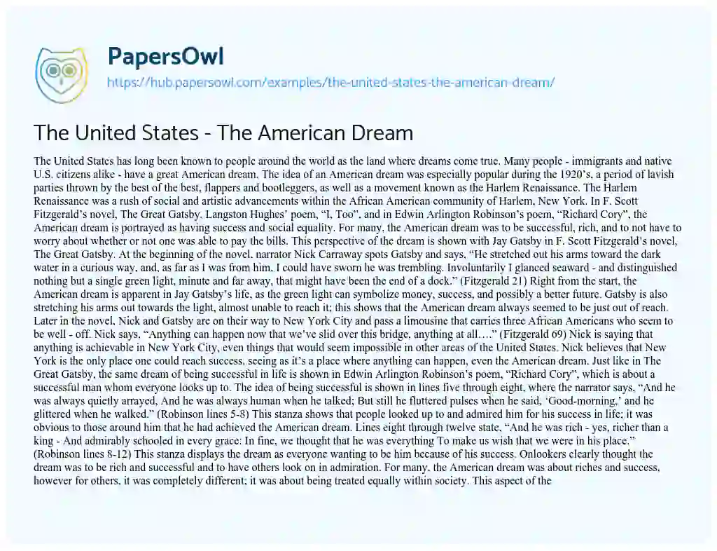 Essay on The United States – The American Dream