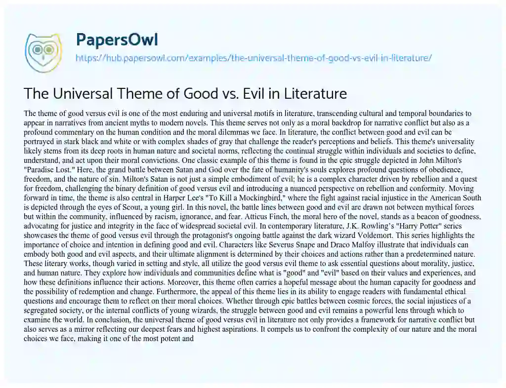 Essay on The Universal Theme of Good vs. Evil in Literature