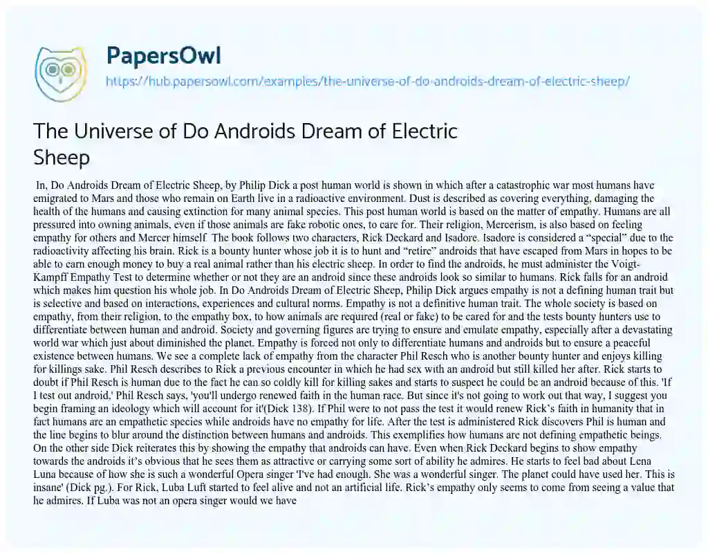Essay on The Universe of Do Androids Dream of Electric Sheep