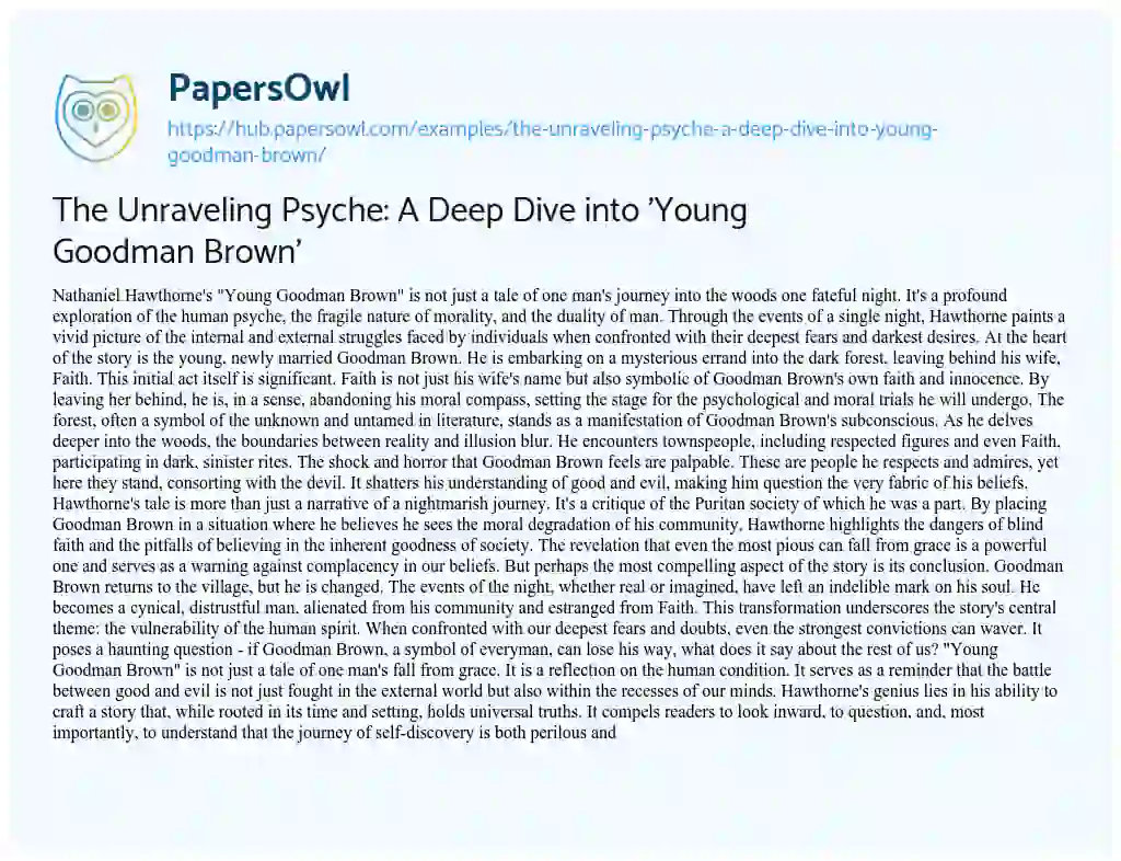 Essay on The Unraveling Psyche: A Deep Dive into ‘Young Goodman Brown’
