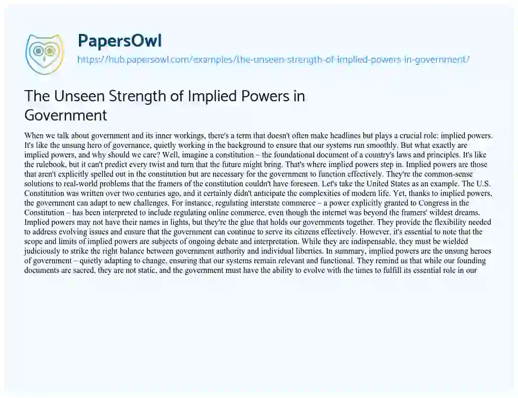 Essay on The Unseen Strength of Implied Powers in Government