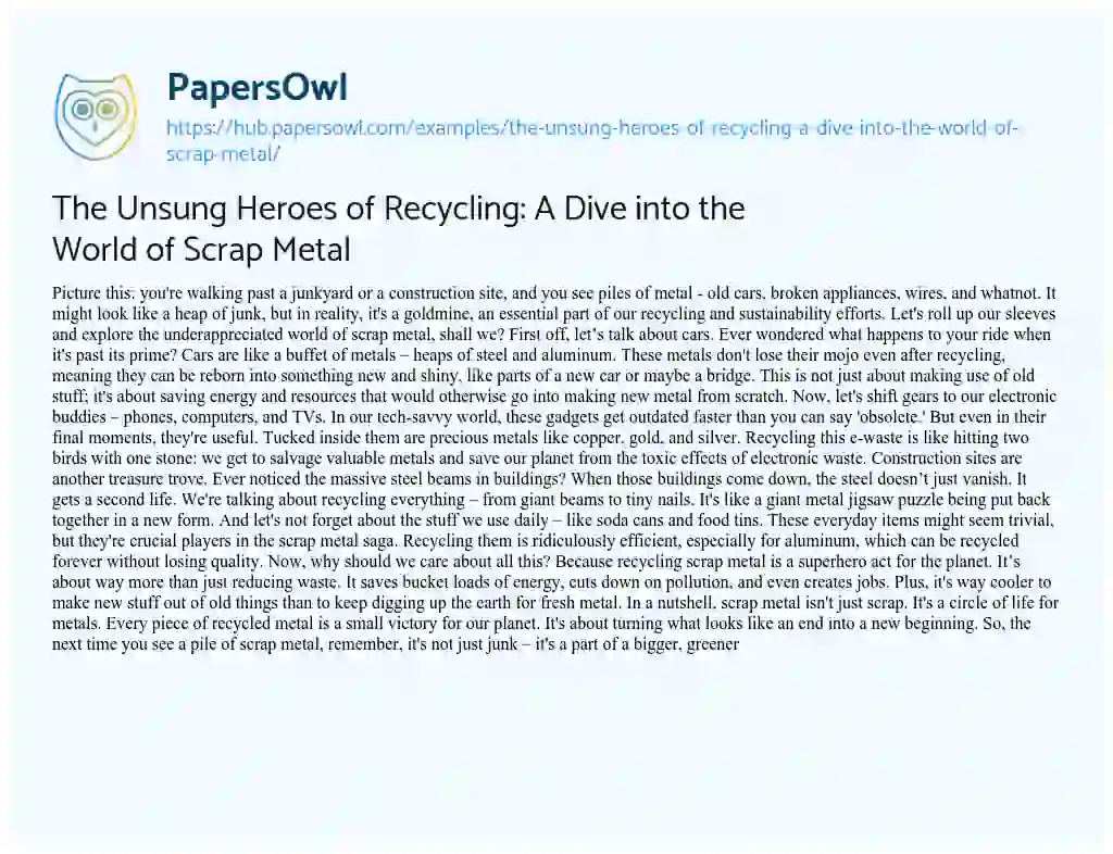 Essay on The Unsung Heroes of Recycling: A Dive into the World of Scrap Metal