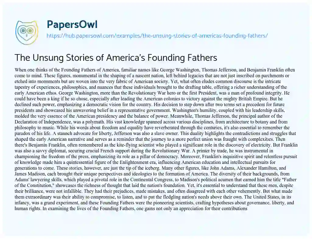 Essay on The Unsung Stories of America’s Founding Fathers
