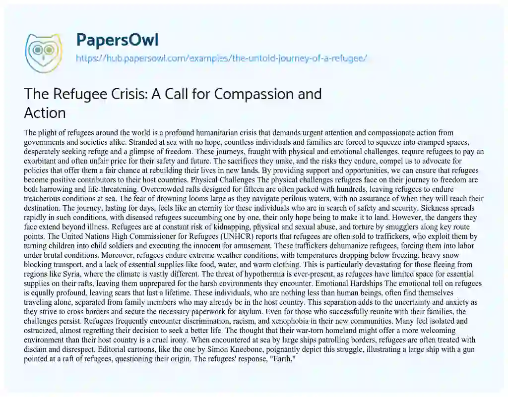 Essay on The Refugee Crisis: A Call for Compassion and Action