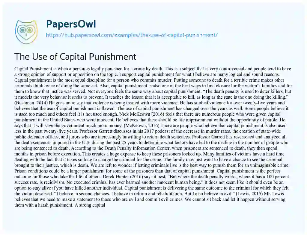 Essay on The Use of Capital Punishment