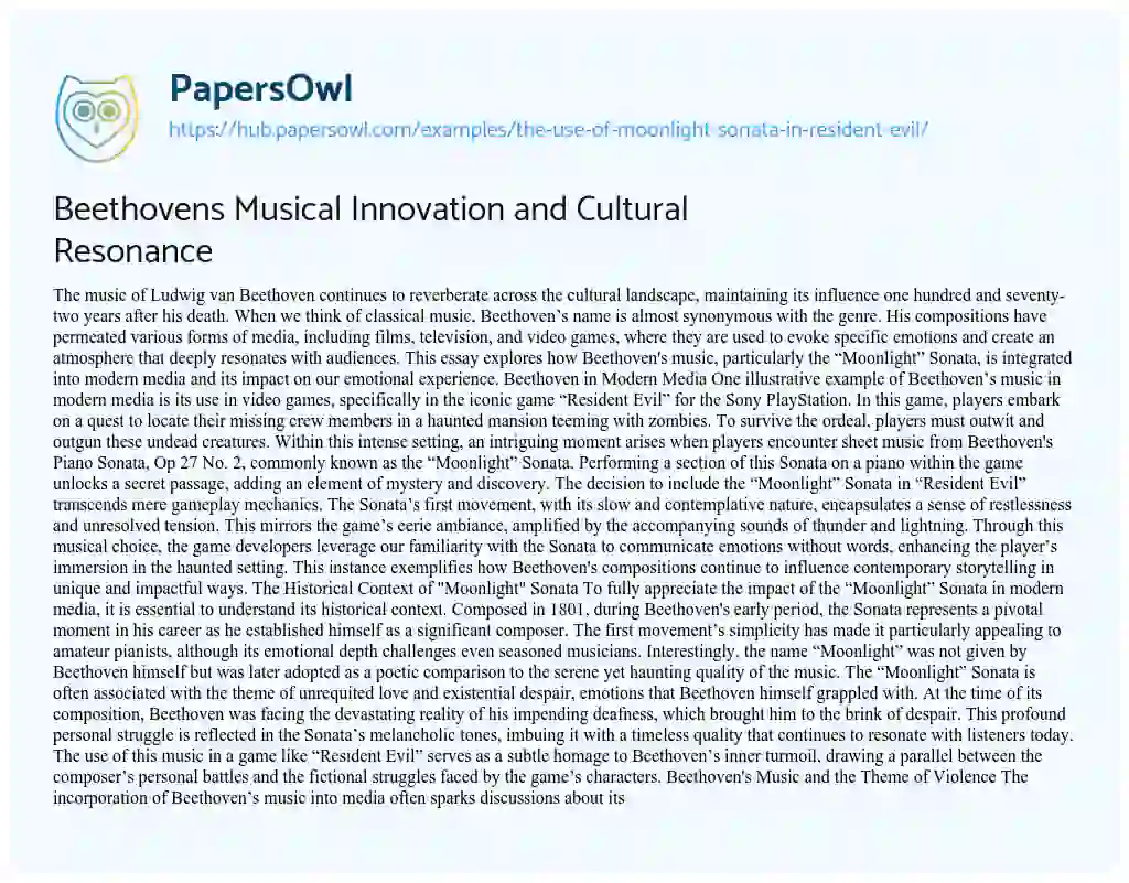 Essay on Beethovens Musical Innovation and Cultural Resonance