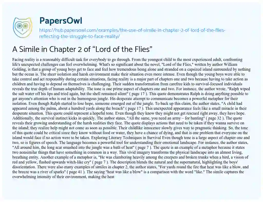 Essay on A Simile in Chapter 2 of “Lord of the Flies”