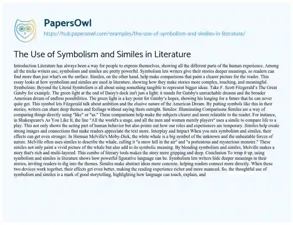 Essay on The Use of Symbolism and Similes in Literature