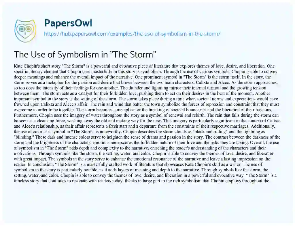 Essay on The Use of Symbolism in “The Storm”