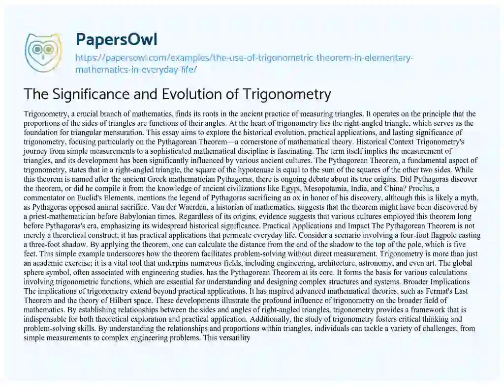 Essay on The Significance and Evolution of Trigonometry