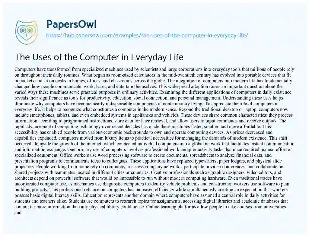 Essay on The Uses of the Computer in Everyday Life