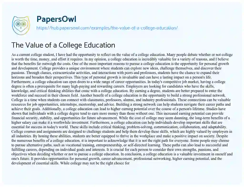 Essay on The Value of a College Education