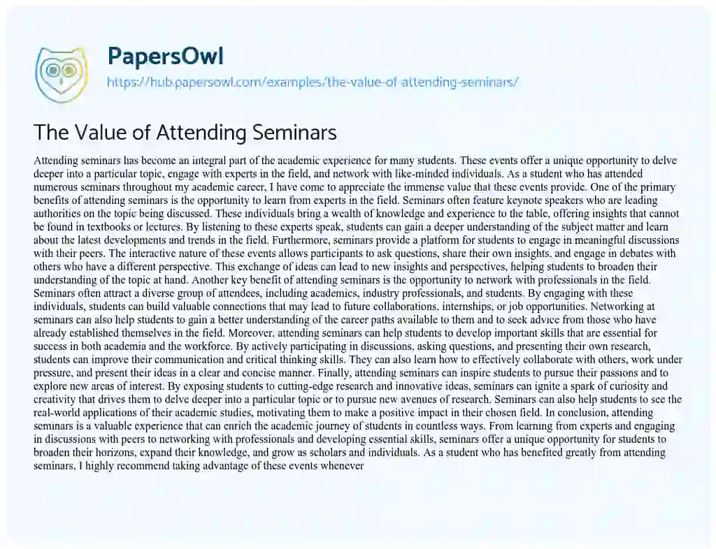 Essay on The Value of Attending Seminars