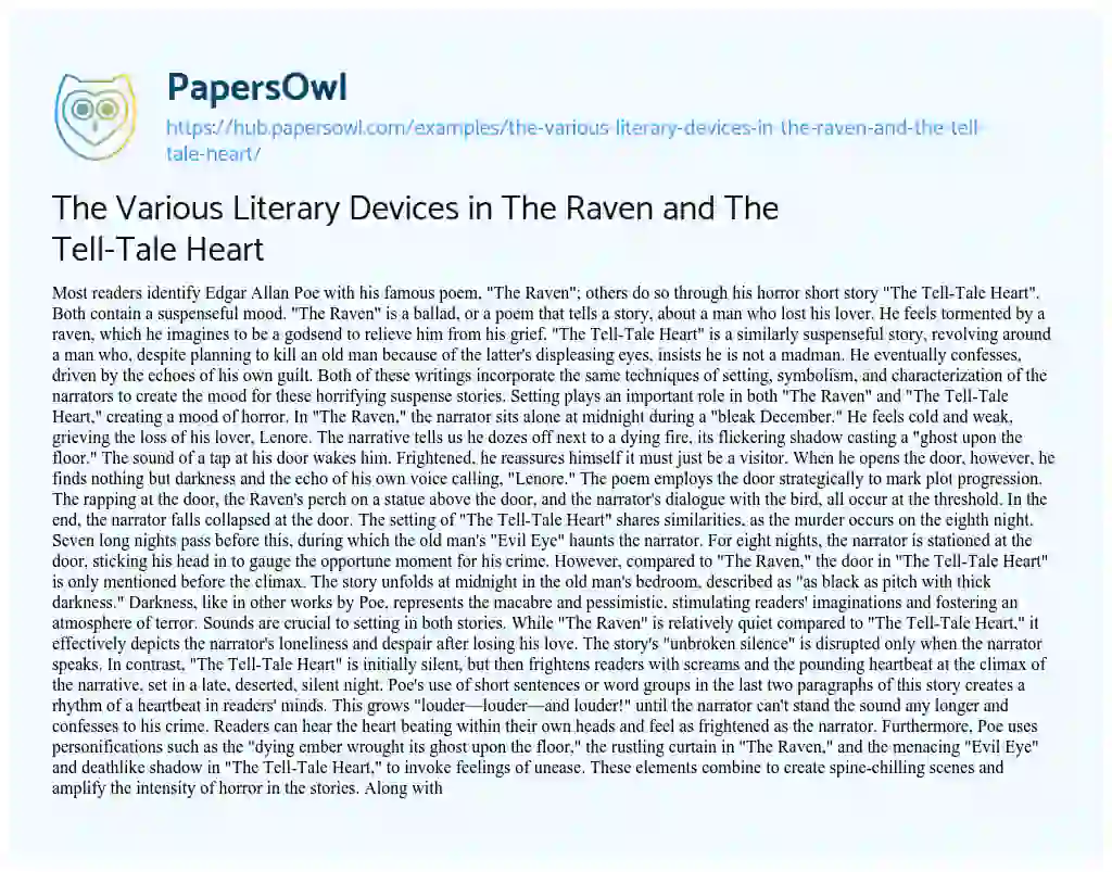 Essay on The Various Literary Devices in The Raven and The Tell-Tale Heart
