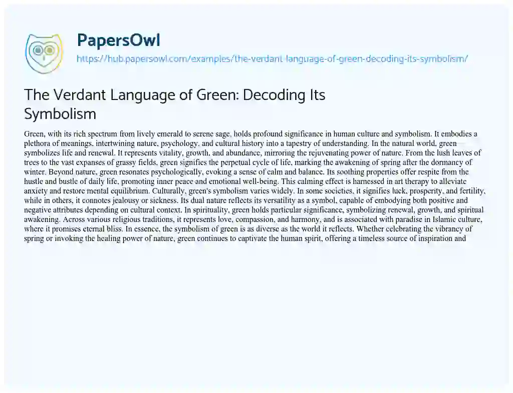 Essay on The Verdant Language of Green: Decoding Its Symbolism