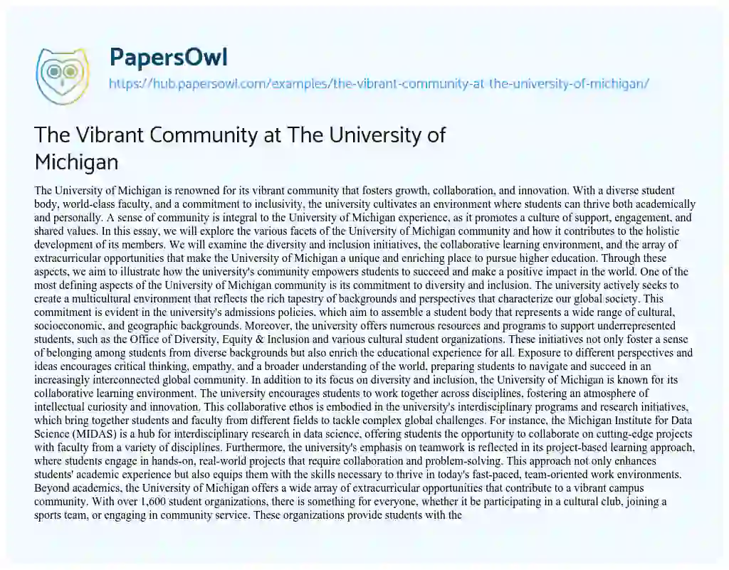 Essay on The Vibrant Community at The University of Michigan