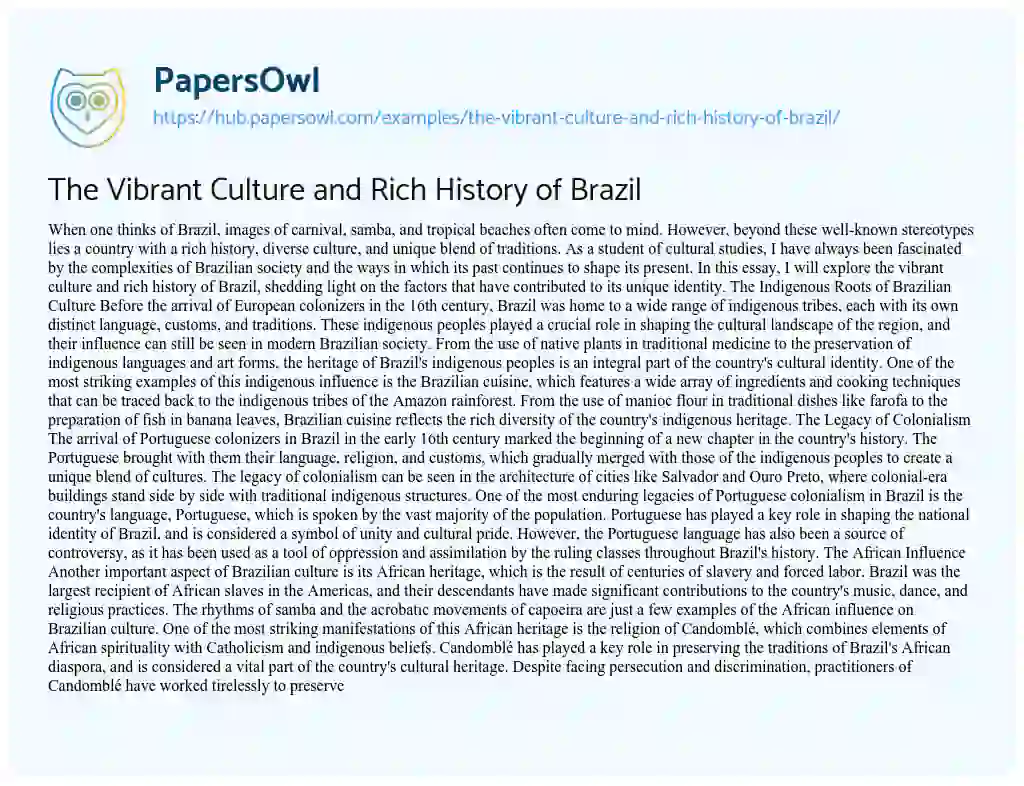 Essay on The Vibrant Culture and Rich History of Brazil