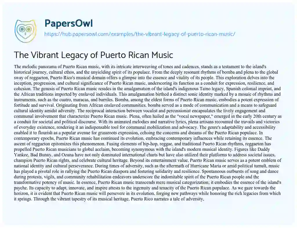 Essay on The Vibrant Legacy of Puerto Rican Music
