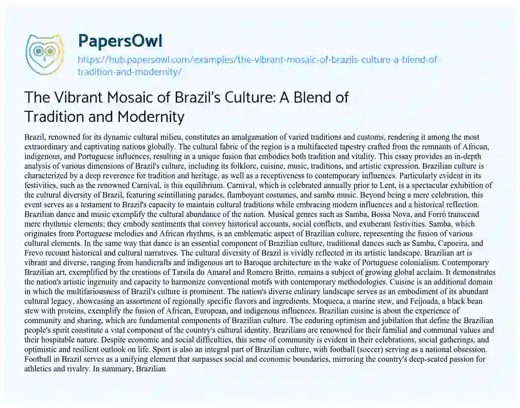 Essay on The Vibrant Mosaic of Brazil’s Culture: A Blend of Tradition and Modernity