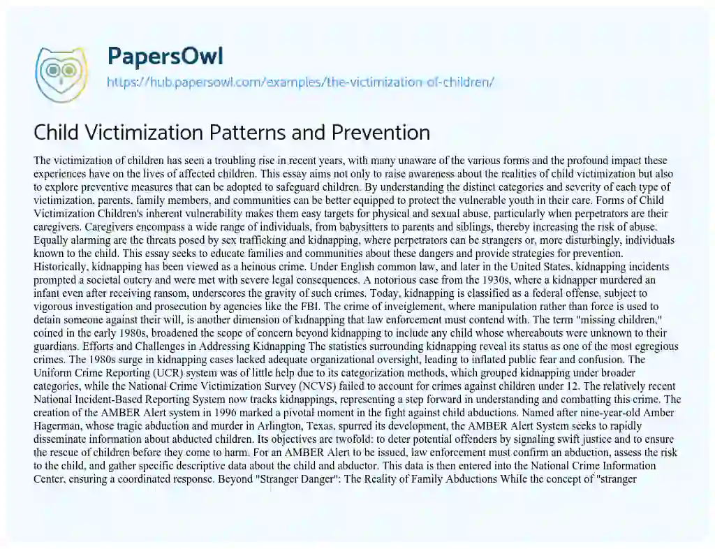 Essay on Child Victimization Patterns and Prevention