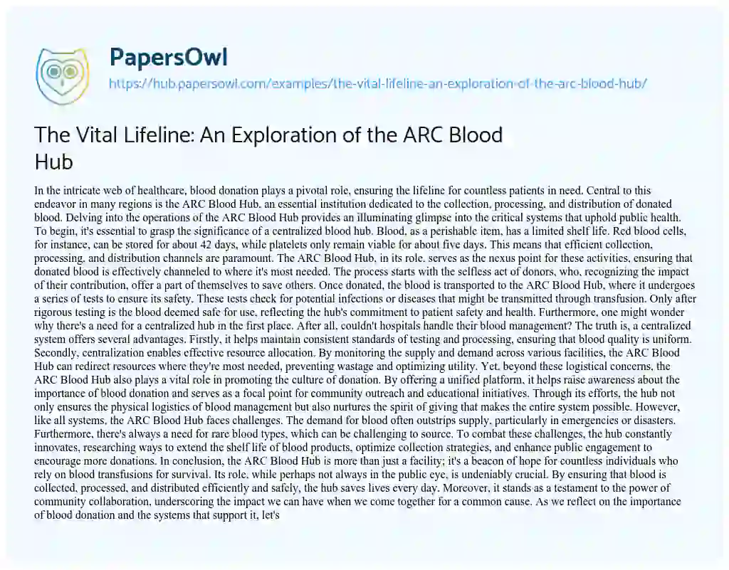 Essay on The Vital Lifeline: An Exploration of the ARC Blood Hub