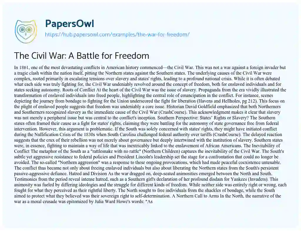 Essay on The Civil War: A Battle for Freedom