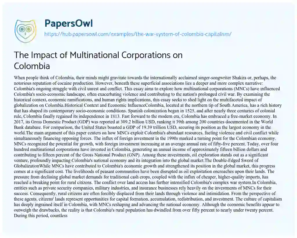 Essay on The Impact of Multinational Corporations on Colombia